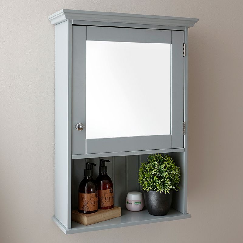 Colonial Cabinet Grey 1 Door 3 Shelf With Mirror