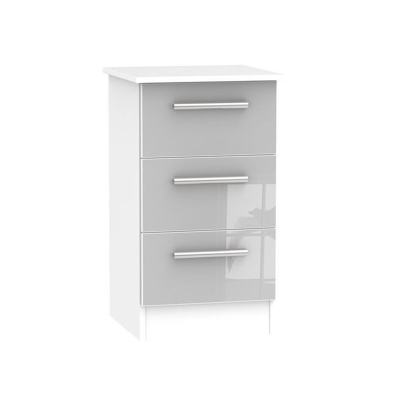 Buxton 3 Drawer Bedroom Bedside Cabinet Grey Gloss & White