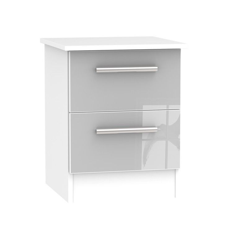 Buxton 2 Drawer Bedroom Bedside Cabinet Grey Gloss & White