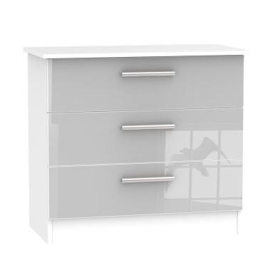 Buxton 3 Drawer Bedroom Chest Grey Gloss & White