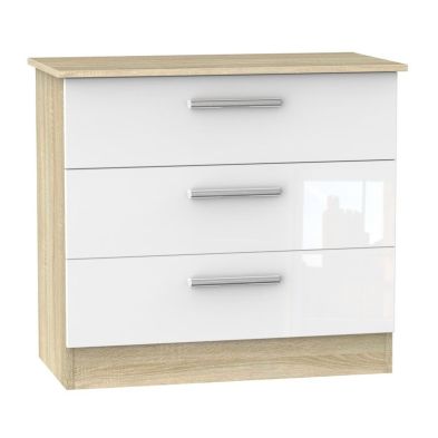 Buxton 3 Drawer Bedroom Chest White Gloss & Brown