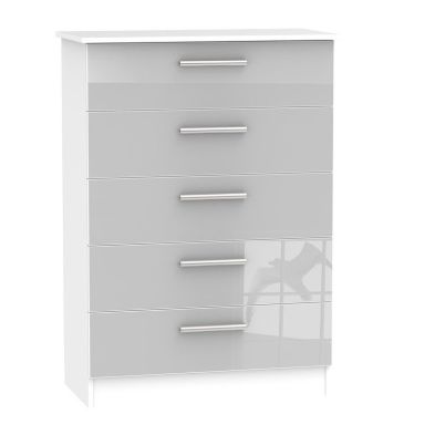 Buxton 5 Drawer Bedroom Chest Grey Gloss & White