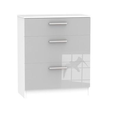 Buxton 3 Drawer Deep Bedroom Chest Grey Gloss & White