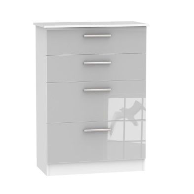 Buxton 4 Drawer Deep Bedroom Chest Grey Gloss & White