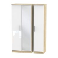 See more information about the Buxton Triple Mirror Bedroom Wardrobe White Gloss & Brown