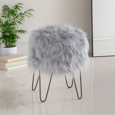 Hamilton McBride Grey Fur Footstool