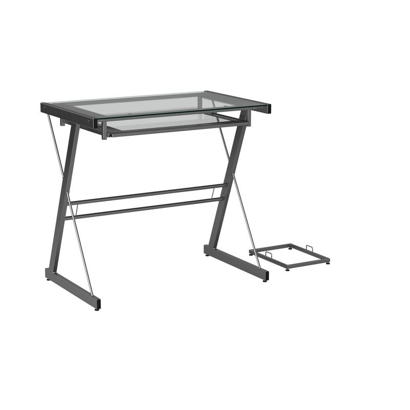 Contemporary Desk Metal & Glass Silver 1 Shelf