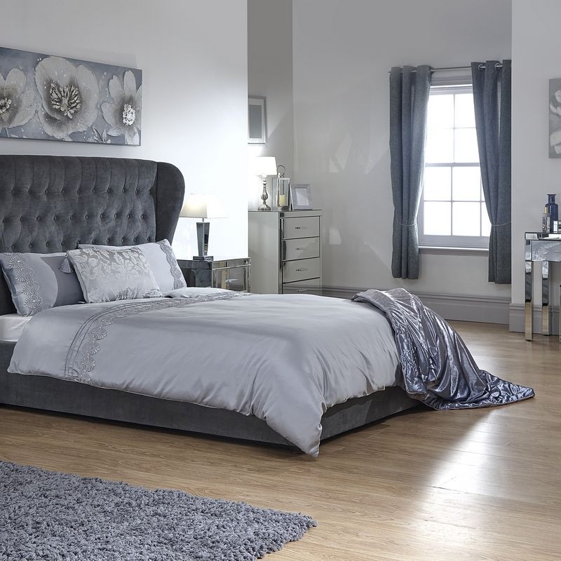 Dakota King Size Ottoman Bed Fabric Grey 5 x 7ft