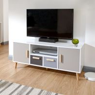 See more information about the Delta TV Unit White & Grey 2 Door 1 Shelf 2 Drawer Large