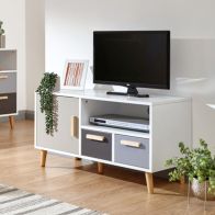 See more information about the Delta TV Unit White & Grey 1 Door 1 Shelf 2 Drawer Small