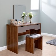 See more information about the Elizabeth Dressing Table Walnut Style 3 Drawer With Stool