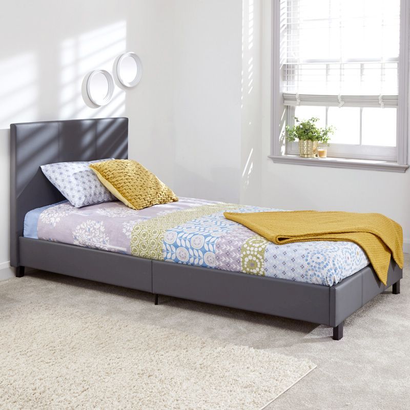Bugi Single Bed In A Box Grey Faux Leather