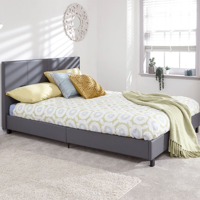 Double Bed In A Box Grey Faux Leather, White Faux Leather Small Double Bed Frame