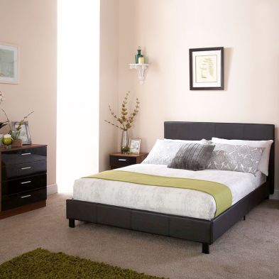 Bugi Double Bed In A Box Black Faux Leather