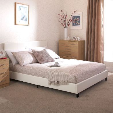 Bugi Small Double Bed In A Box White Faux Leather
