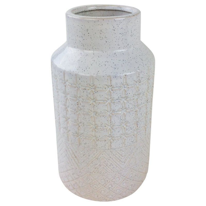 Vase Stoneware White with Textured Pattern - 30cm
