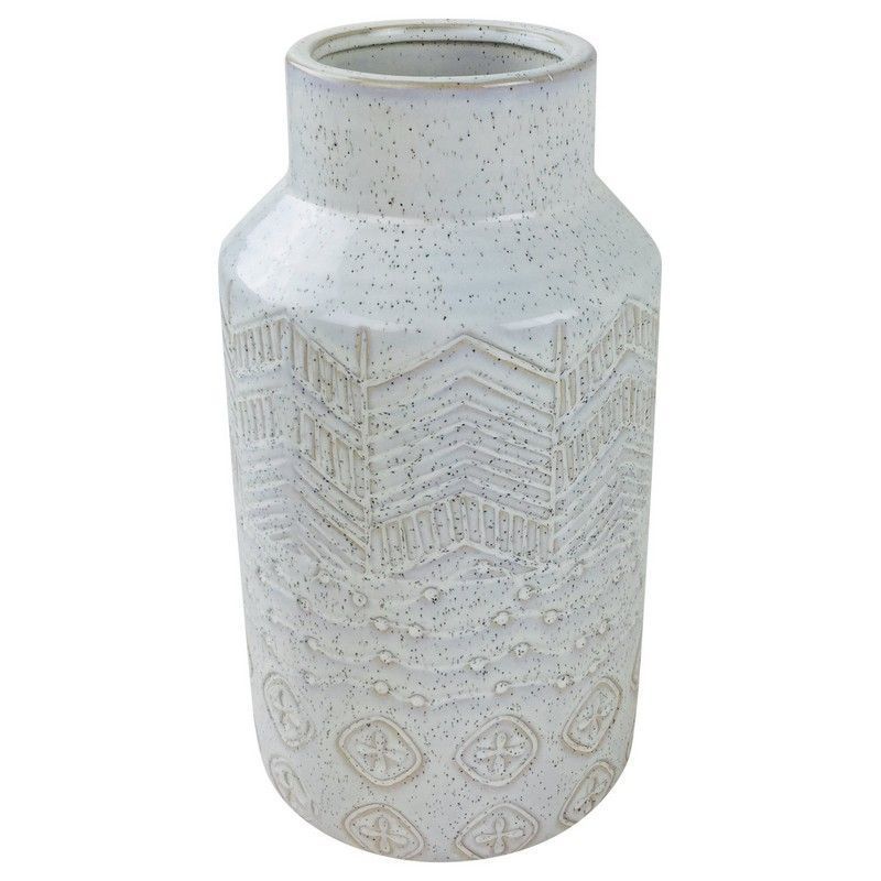 Vase Stoneware White with Herringbone Pattern - 30cm
