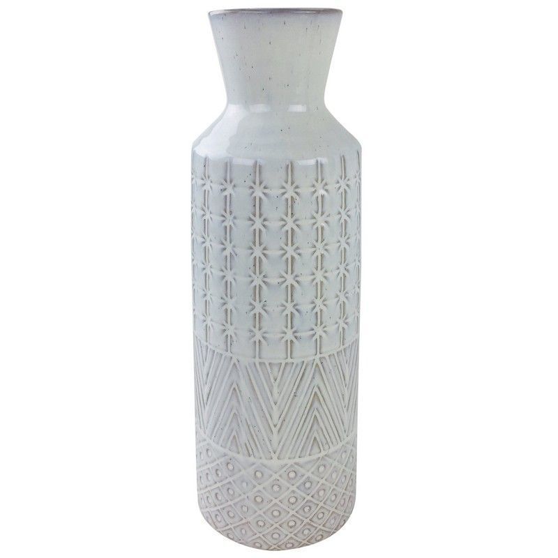 Vase Stoneware White with Star Pattern - 44cm