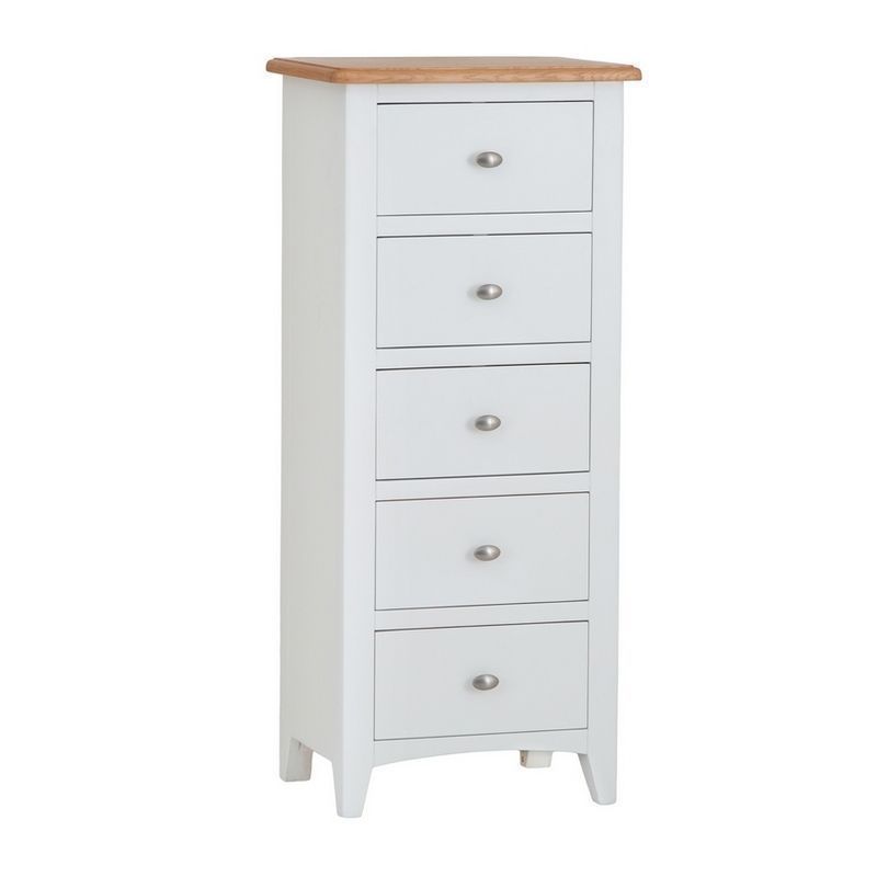 Ava Oak Tall Chest of Drawers White 5 Drawers