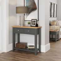 See more information about the Portchester Light Oak & Grey 2 Drawer Side Table With 1 Shelf
