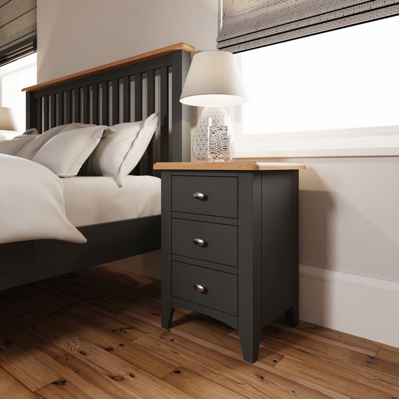 Portchester Light Oak & Grey 3 Drawer Bedside Table