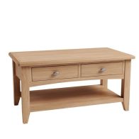 See more information about the Oxford Oak Coffee Table Natural 1 Shelf 2 Drawers
