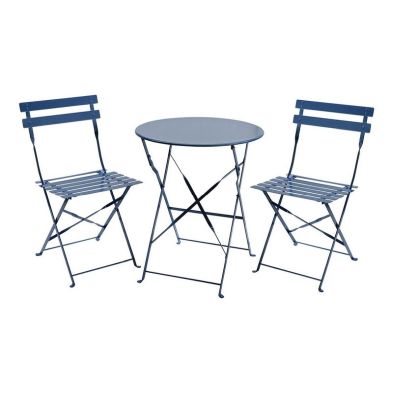 Wensum Metal 3 Piece Garden Patio Furniture Table with 2 Chairs Navy Grey
