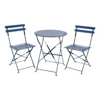 See more information about the Metal 3 Piece Garden Patio Furniture Table with 2 Chairs Navy Grey
