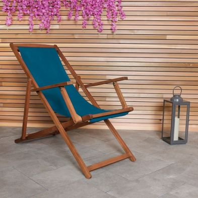Wensum Eucalyptus Hardwood Foldable Deck Chair - Teal