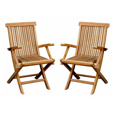 Wensum Solid Wooden Folding Garden Arm Chairs 2 Set