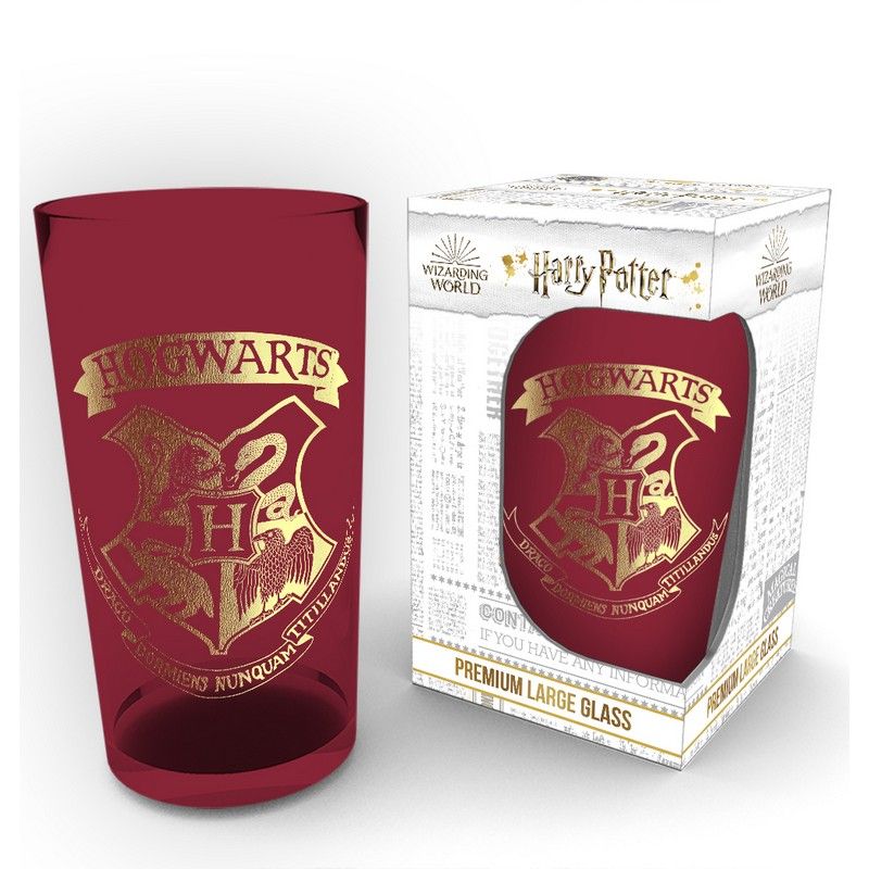 Large Harry Potter Red Hogwarts Crest Glass 400ml