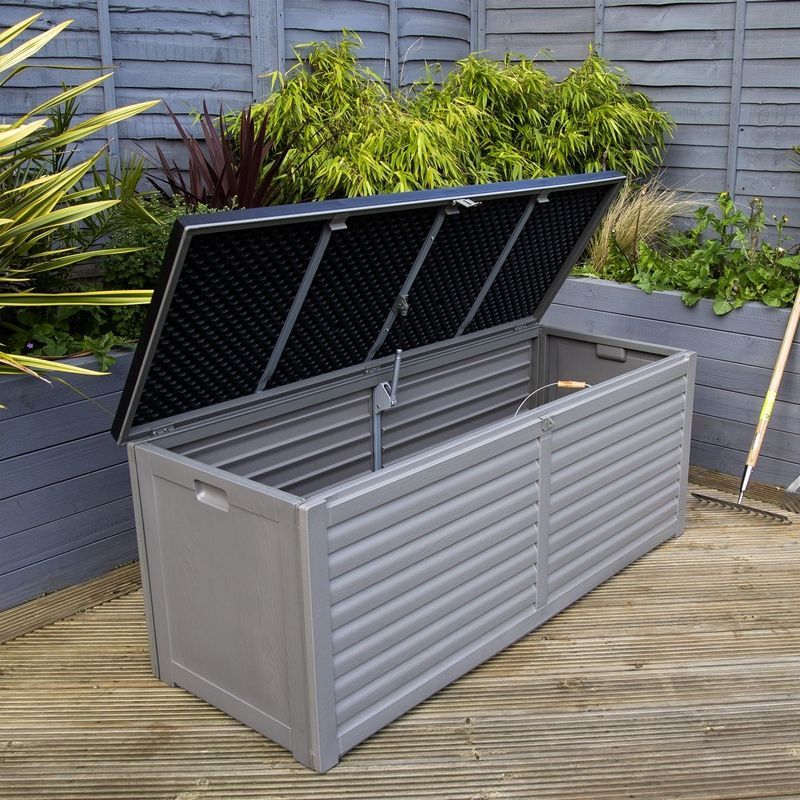 Plastic Outdoor Storage Box 390 Litres Extra Large - Grey & Black Essentials by Wensum