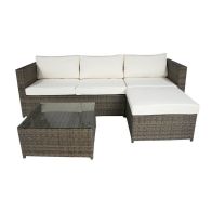 See more information about the 3 Seater L-Shaped Garden Rattan Furniture Lounge Set - Brown