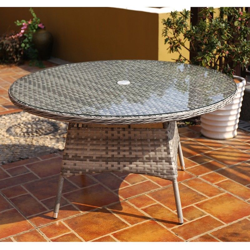 Buy Wensum Rattan Round 4 Seater Garden Dining Table Grey - Online at