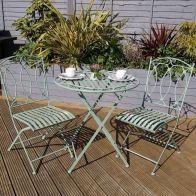 See more information about the Bentley Wrought Iron Bistro Set Sage Green