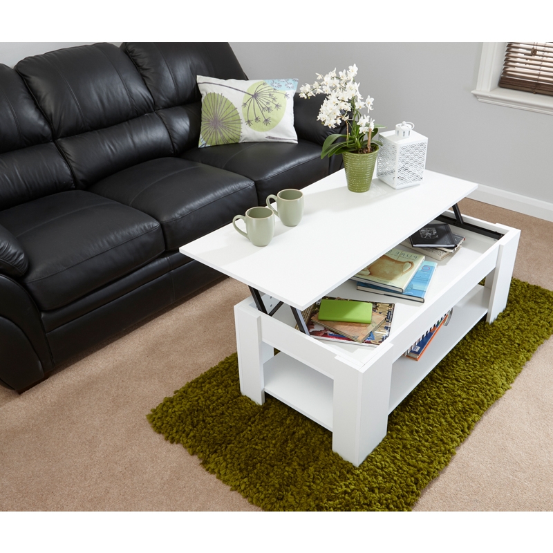 Buy Budget Lift Up Coffee Table White 1 Shelf - Online at Cherry Lane