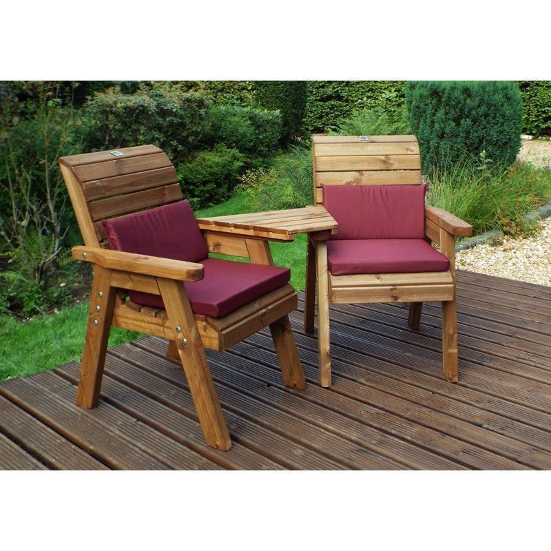 Scandinavian Redwood Garden Tete a Tete by Charles Taylor - 2 Seats Burgandy Cushions