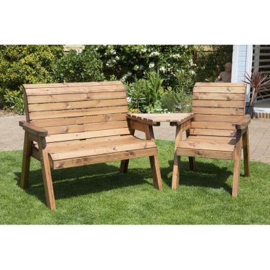 Charles Taylor 3 Seat Set Angled Garden Bench - Burgundy Cushions