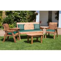 See more information about the Scandinavian Redwood Garden Patio Dining Set by Charles Taylor - 5 Seats Green Cushions