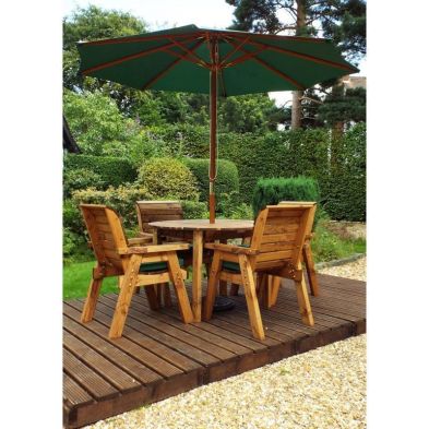 Charles Taylor 4 Seat Round Garden Table Set With Green Parasol & Base