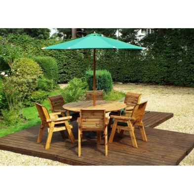 Charles Taylor 6 Seat Circular Garden Table Set - Green Parasol & Base