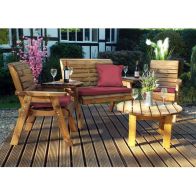 See more information about the Scandinavian Redwood Garden Patio Dining Set by Charles Taylor - 4 Seats Burgundy Cushions