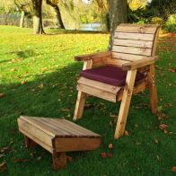 See more information about the Garden Armchair And Footstool Scandinavian Redwood With Burgundy Cushions