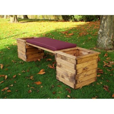 See more information about the Deluxe Garden Planter Bench by Charles Taylor - 2 Seats Burgundy Cushions