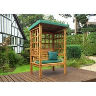 See more information about the Bramham Garden Arbour by Charles Taylor - 2 Seats Green Cushions