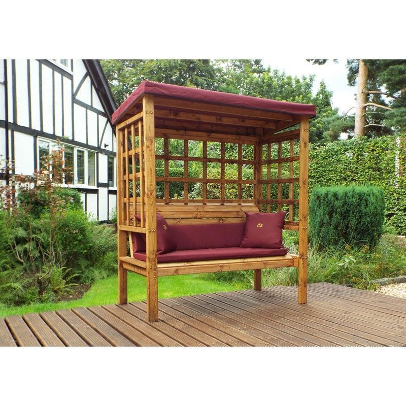 Bramham Garden Arbour by Charles Taylor - 3 Seats Burgandy Cushions