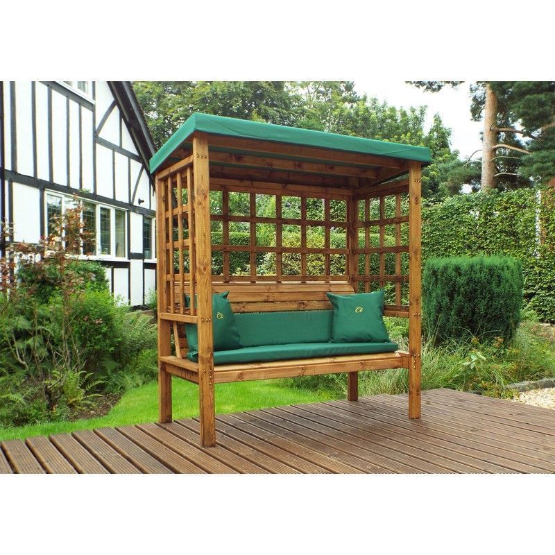 Bramham Garden Arbour by Charles Taylor - 3 Seats Green Cushions
