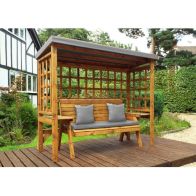 See more information about the Scandinavian Redwood Garden Arbour by Charles Taylor - 3 Seats Grey Cushions