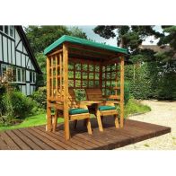 See more information about the Henley Garden Arbour by Charles Taylor - 2 Seats Green Cushions
