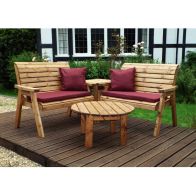 See more information about the Scandinavian Redwood Garden Patio Dining Set by Charles Taylor - 4 Seats Burgundy Cushions